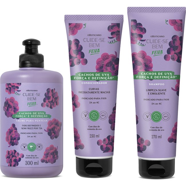 Combo Cuide-se Bem Cachos de Uva: Shampoo 270ml + Condicionador 250ml +Creme Para Pentear 300ml