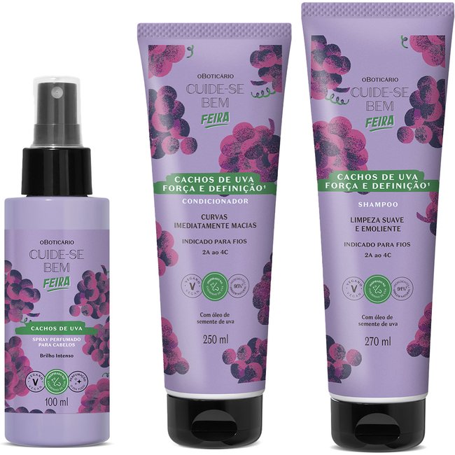 Combo Cuide-se Bem Cachos de Uva: Shampoo 270ml + Condicionador 250ml + Spray Perfumado 100ml
