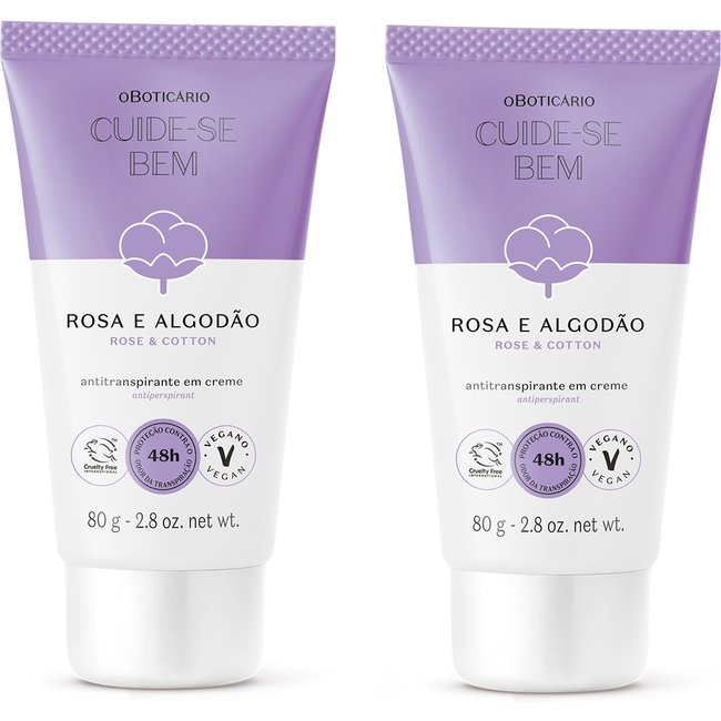 Combo Antitranspirante em Creme Cuide-se Bem Rosa e Algodão 80g (2 itens)