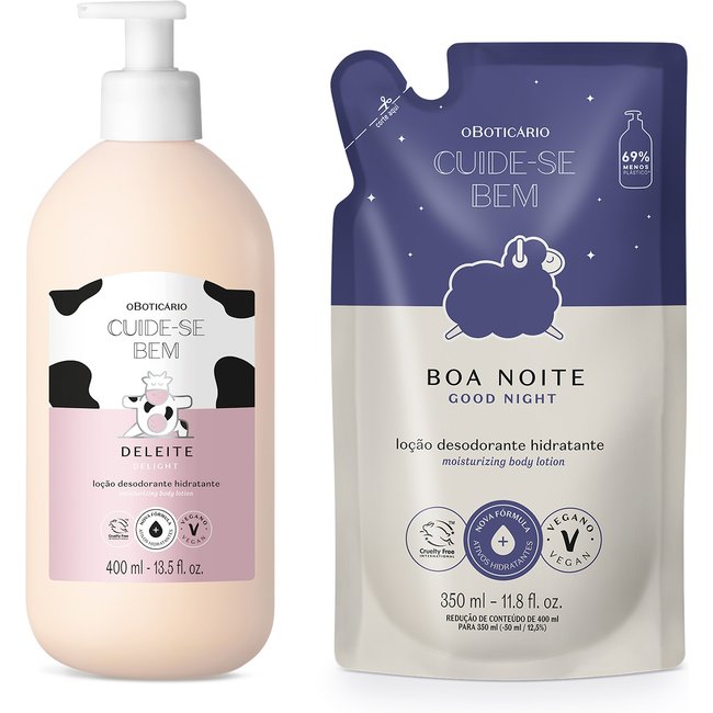 Combo Cuide-se Bem: Loção Corporal Deleite 400ml + Refil Boa Noite 350ml
