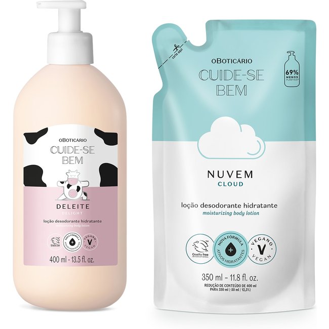 Combo Cuide-se Bem: Loção Corporal Deleite 400ml + Refil Nuvem 350ml