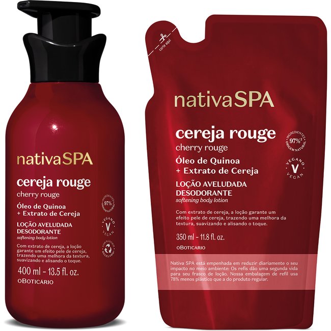 Combo Nativa Spa Cereja Rouge: Loção Corporal 400ml + Refil 350ml