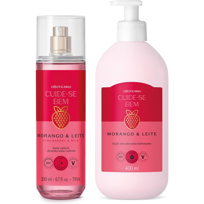 Combo Cuide-se Bem Morango e Leite: Loção Corporal 400ml + Body Splash 200ml