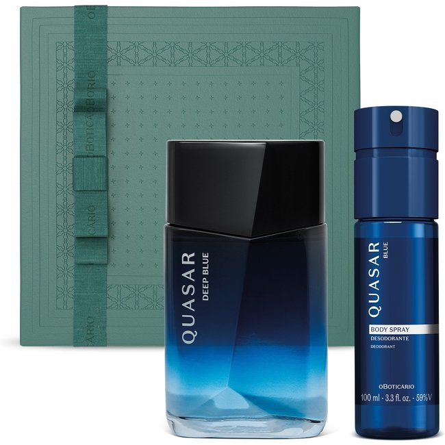 Combo Presente Quasar Deep Blue: Desodorante Colônia 100ml + Body Spray 100ml + Caixa Presenteável