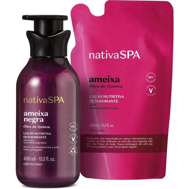 Combo Nativa Spa: Loção Hidratante Desodorante Ameixa Negra 400ml + Refil Ameixa 400ml