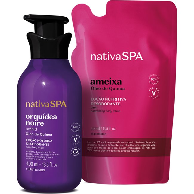 Combo Nativa Spa: Loção Corporal Orquídea Noire 400ml + Refil Ameixa 400ml
