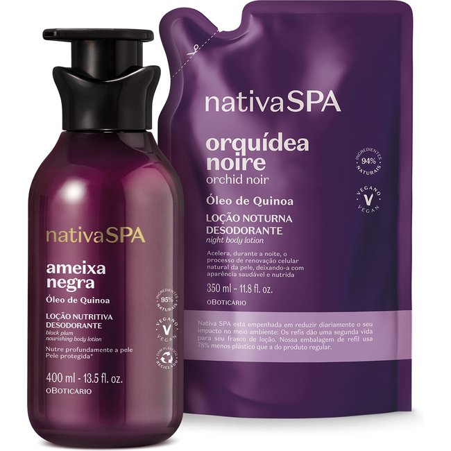 Combo Nativa Spa: Loção Corporal Ameixa Negra 400ml + Refil Orquídea Noire 350ml