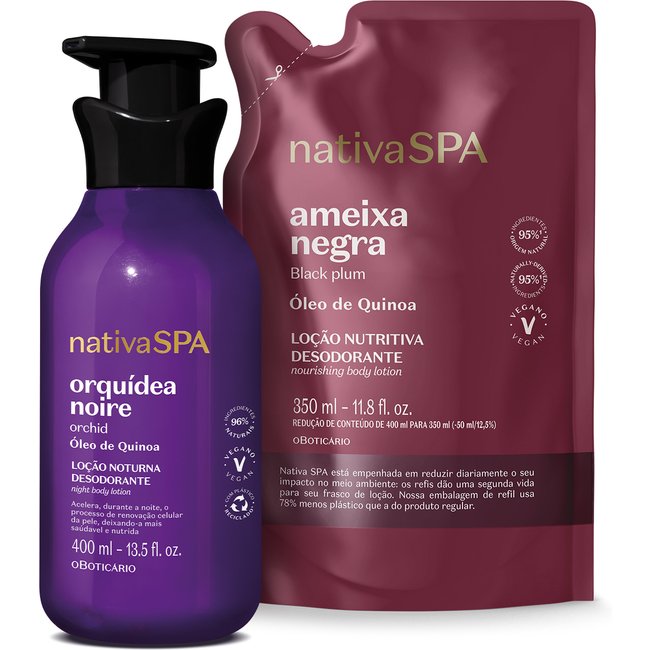 Combo Nativa Spa: Loção Corporal Orquídea Noire 400ml + Refil Ameixa Negra 350ml