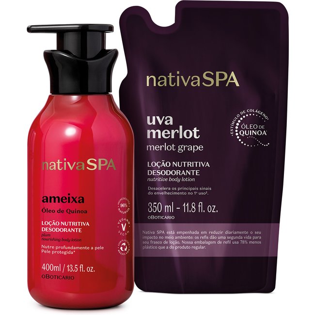 Combo Nativa Spa: Loção Corporal Ameixa 400ml + Refil Uva Merlot 350ml