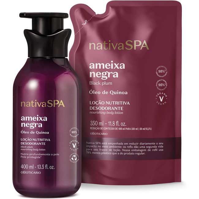 Combo Nativa Spa Ameixa Negra: Loção Corporal 400ml + Refil 350ml