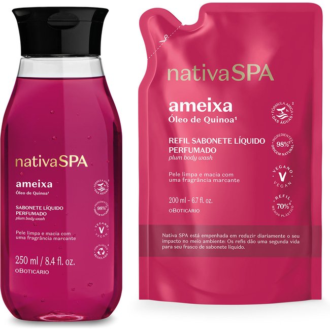 Combo Nativa Spa Ameixa: Sabonete Líquido Perfumado 200ml + Refil 250ml