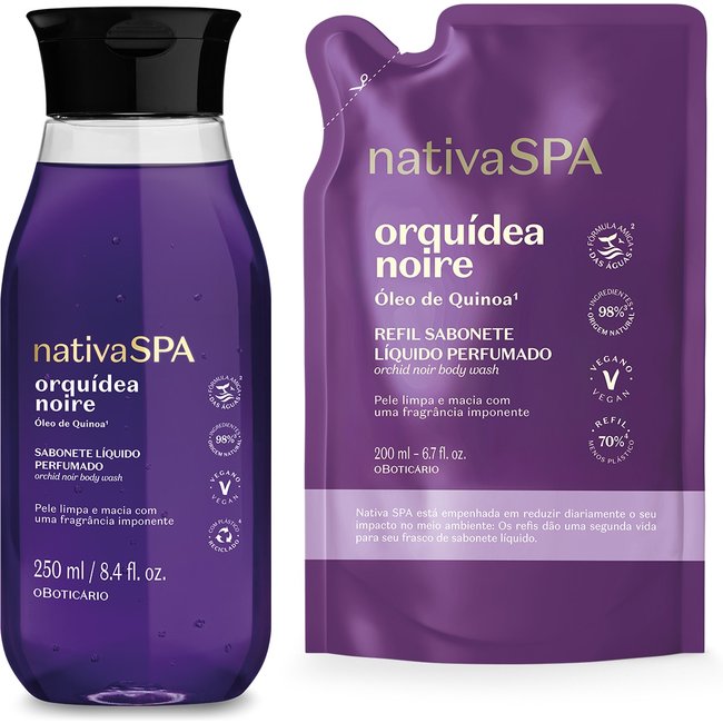 Combo Nativa Spa Orquídea Noire: Sabonete Líquido Perfumado 250ml + Refil 200ml