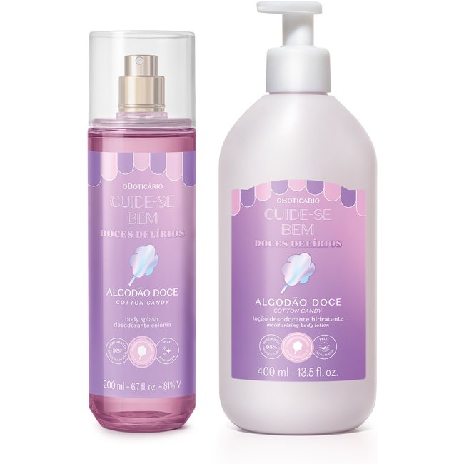 Combo Cuide-se Bem Doces Delírios Algodão Doce: Body Splash 200ml + Loção Corporal 400ml
