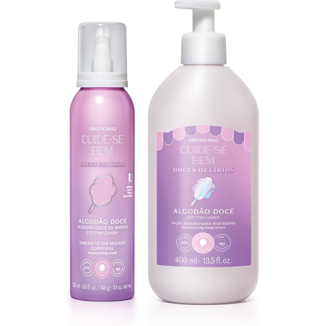 Combo Cuide-se Bem Doces Delírios Algodão Doce: Sabonete Em Mousse Corporal 150ml+ Loção Corporal 400ml