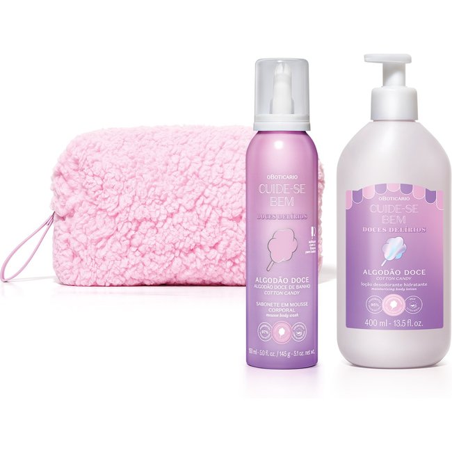 Combo Cuide-se Bem Doces Delírios Algodão Doce: Sabonete Em Mousse Corporal 150ml + Loção Corporal 400ml + Nécessarie Rosa