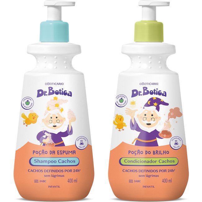 Combo Dr. Botica Cabelos Cacheados 3 ABC: Shampoo Infantil 400ml + Condicionador Infantil 400ml