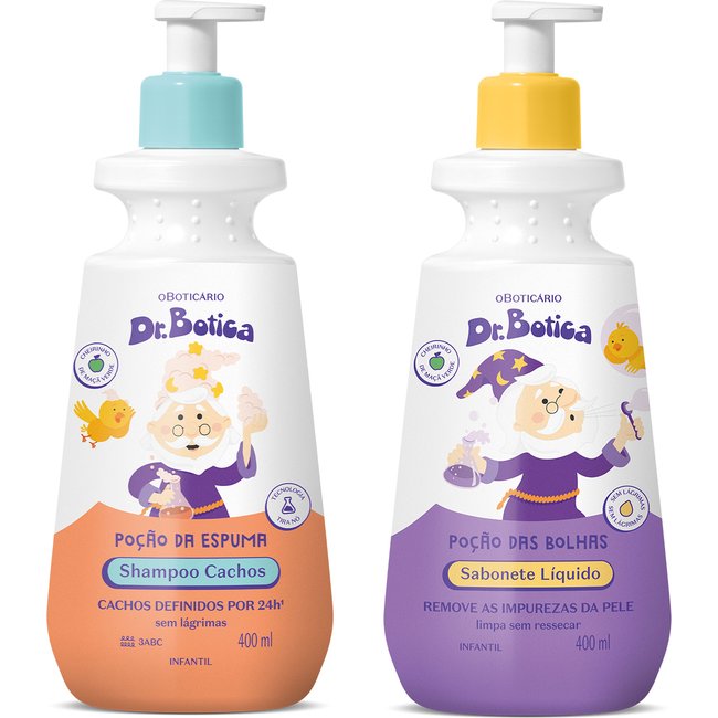 Combo Dr. Botica: Shampoo Infantil Cacheados 3 ABC 400ml + Sabonete Líquido Infantil 400ml