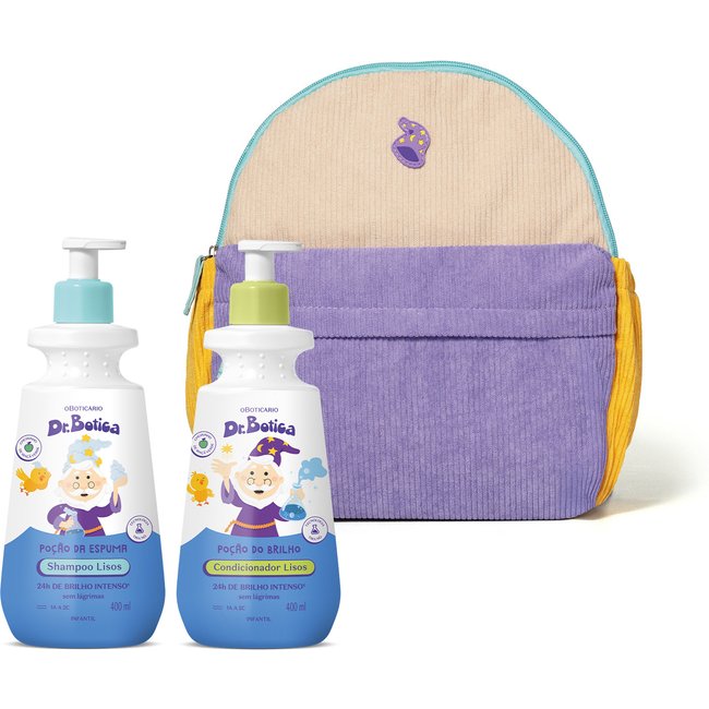 Combo Dr. Botica: Shampoo Cabelos Lisos 1A 2C 400ml + Condicionador Cabelos Lisos 1A 2C: 400ml + Mochila Infantil