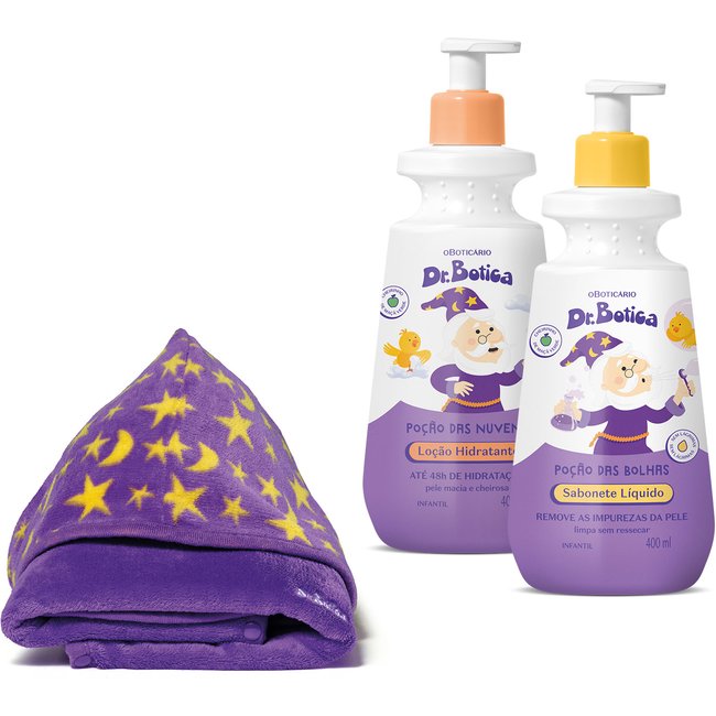 Combo Dr. Botica: Sabonete Líquido Infantil 400ml + Loção Corporal Infantil 400ml + Roupão Infantil