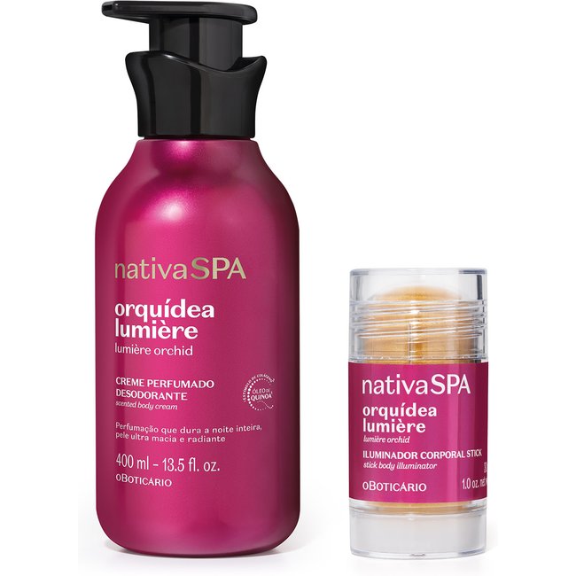 Combo Nativa SPA Orquídea Lumière: Creme Perfumado Desodorante 400ml + Iluminador Corporal Stick 30g