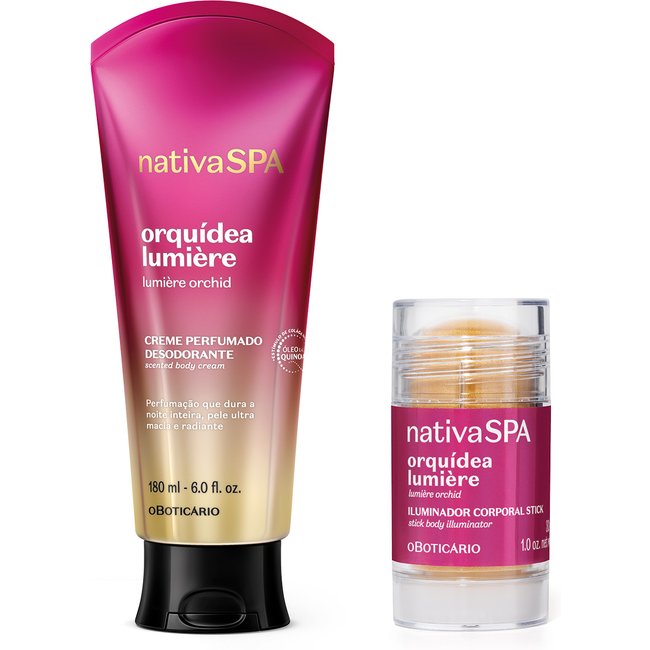 Combo Nativa SPA Orquídea Lumière: Creme Perfumado Desodorante 180ml + Iluminador Corporal Stick 30g