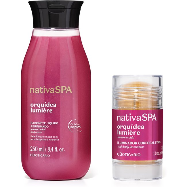 Combo Nativa SPA Orquídea Lumière: Sabonete Líquido Corporal 250ml+ Iluminador Corporal Stick 30g