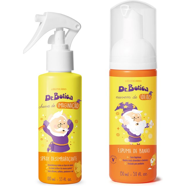Combo Dr. Botica: Espuma de Banho Corporal Nuvem de Ideias 150ml + Spray Capilar Desembaraçante Chuva de Imaginação 100ml