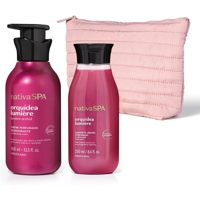 Combo Nativa SPA Orquídea Lumière: Creme Perfumado Desodorante 400ml + Sabonete Líquido Corporal 250ml + Nécessaire Premium