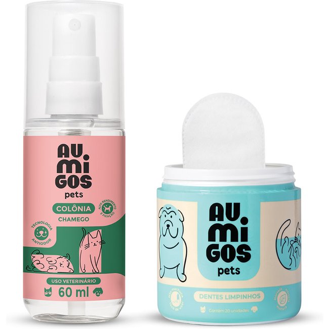 Combo Au.Migos Pet: Dedal Dental + Colônia Pet Au.Migos Chamego 60ml