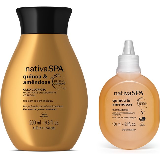 Combo Nativa Spa Quinoa E Amêndoas: Óleo Glorioso Corporal 200ml + Refil 150ml