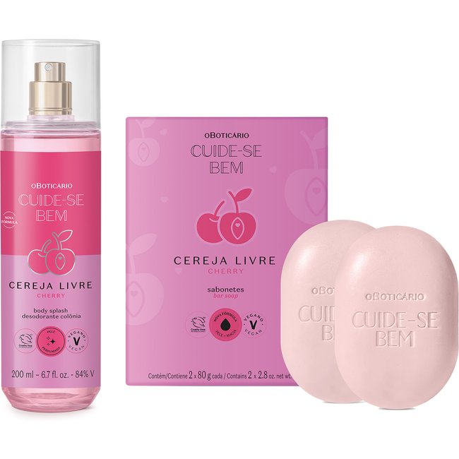 Combo Cuide-se Bem Cereja Livre: Body Splash 200ml+ Sabonetes Em Barra 2x80g