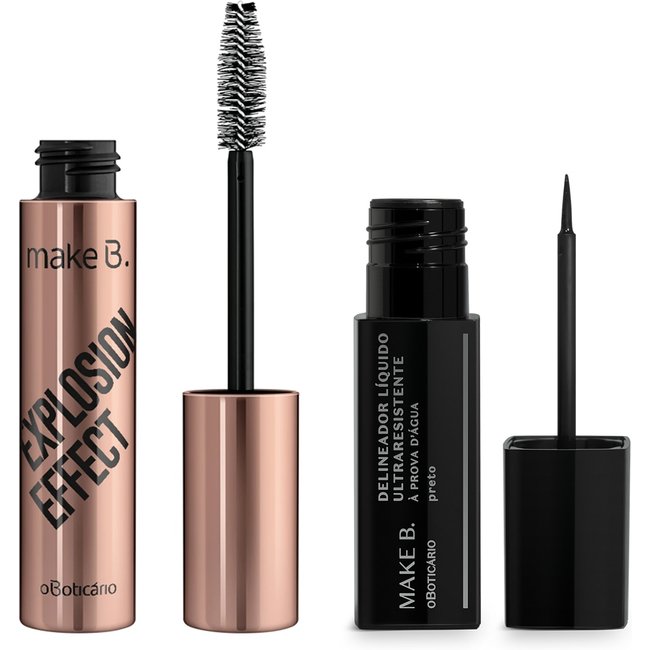 Combo Make B.: Máscara de Cílios Explosion Effect 10ml + Delineador Líquido Para Olhos Preto 5ml