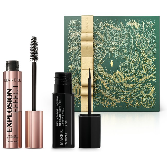 Combo Presente Make B.: Máscara de Cílios Explosion Effect10g + Delineador Líquido Para Olhos Preto 5ml
