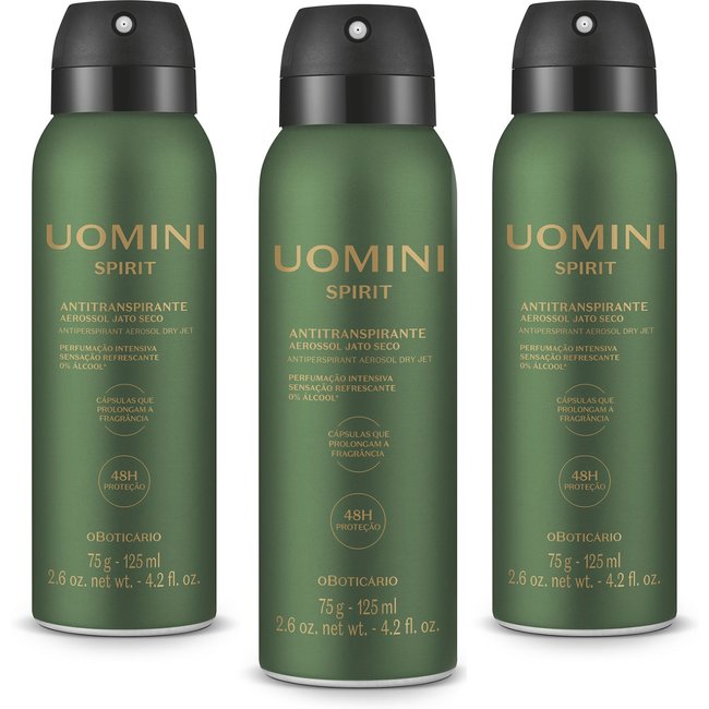 Combo Desodorante Antitranspirante Aerossol Uomini Spirit 75g/125ml ( 3 unidades)