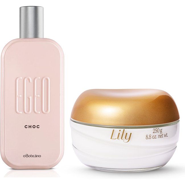 Combo Layering Brilho Cremoso: Creme Acetinado Lily 250g + Egeo Choc Desodorante Colônia 90ml
