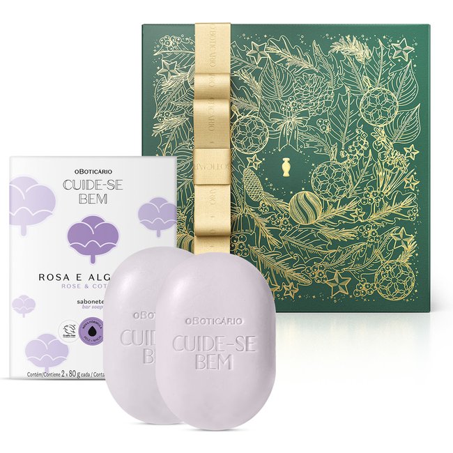 Combo Presente Cuide-se Bem Rosa e Algodão: Sabonete 2x80g + Caixa Presenteável