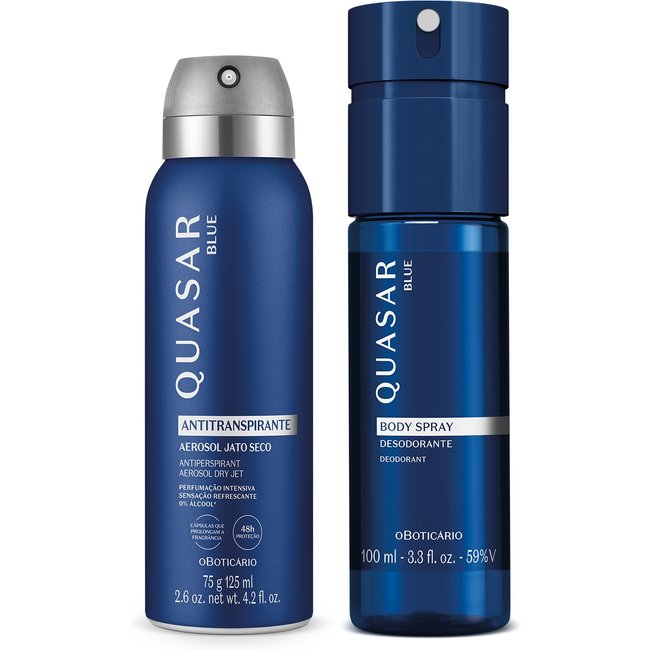 Combo Quasar Blue: Desodorante Antitranspirante Aerossol 75g/125ml + Body Spray 100ml