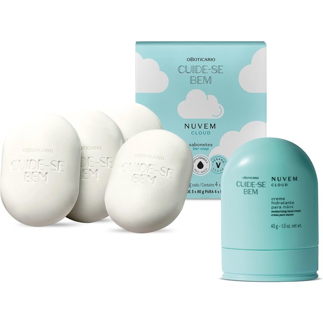 Combo Cuide-se Bem Nuvem: Creme Para as Mãos 45g + Sabonetes em Barra 4x80g