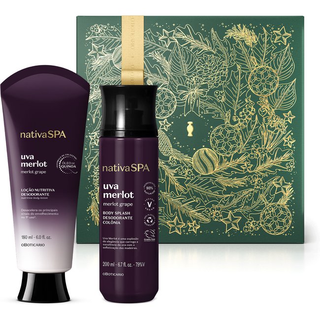 Combo Presente Nativa Spa Uva Merlot: Loção Corporal 180ml + Body Splash 200ml + Caixa Presenteável