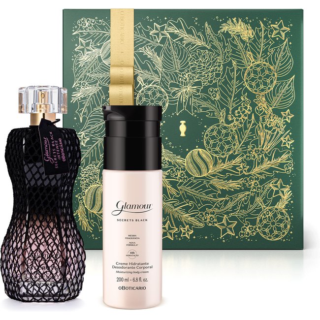 Combo Presente Glamour Secrets Black Intense: Desodorante Colônia 75ml + Creme Corporal 200ml + Caixa Presenteável