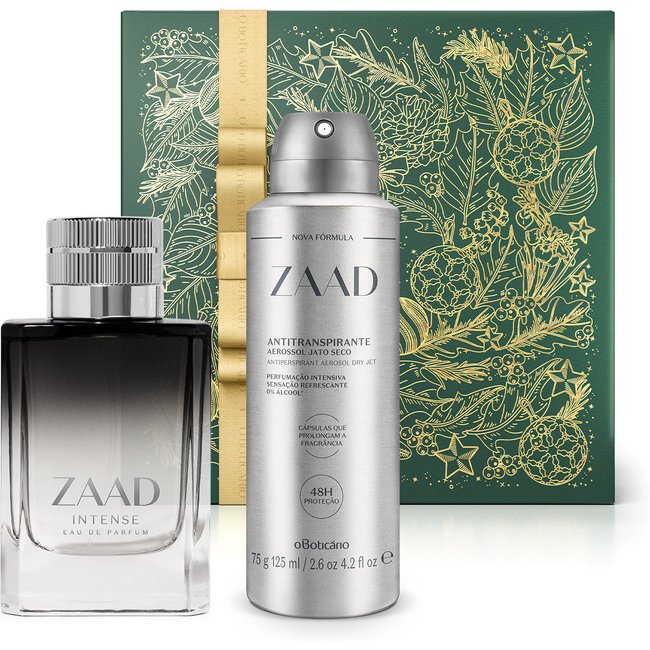 Combo Presente Zaad: Intense Eau De Parfum 95ml + Desodorante Antitranspirante Aerossol 75g/125ml + Caixa Presenteável