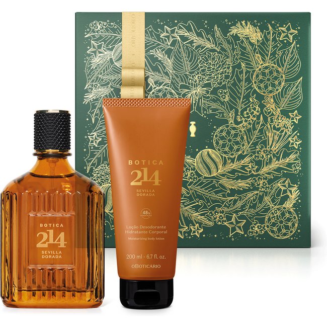 Combo Presente Botica 214 Sevilla Dorada: Eau de Parfum Fougére Aromático 75ml + Loção Corporal 200ml + Caixa Presenteável