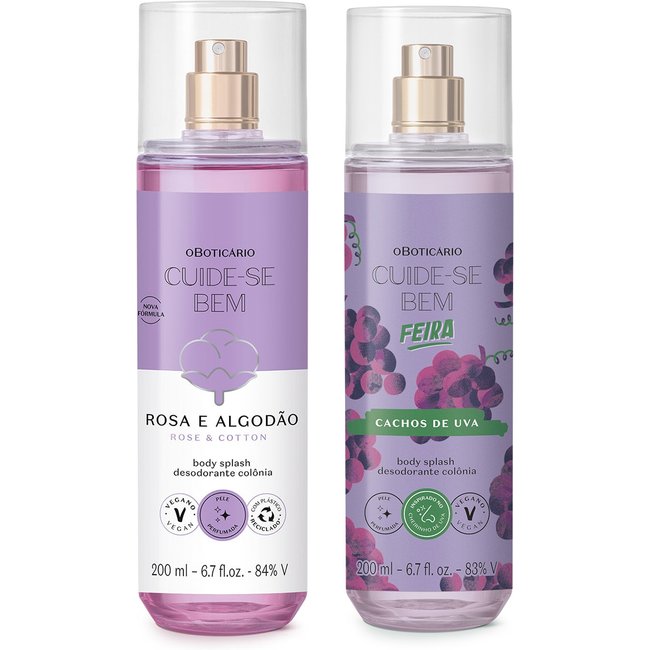 Combo Body Splash Cuide-se Bem: Rosa e Algodão 200ml + Cachos de Uva 200ml