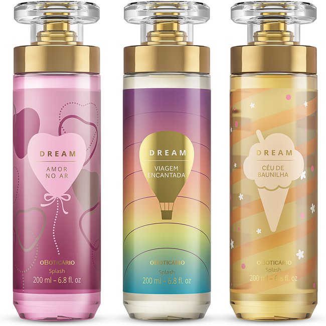 Combo Body Splash Dream: Viagem Encantada 200ml + Amor no Ar 200ml + Céu de Baunilha 200ml