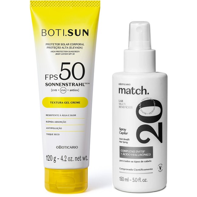 Combo Protetor Solar Corporal FPS 50 Boti.Sun 120g + Spray Capilar Match Multibenefícios 150ml