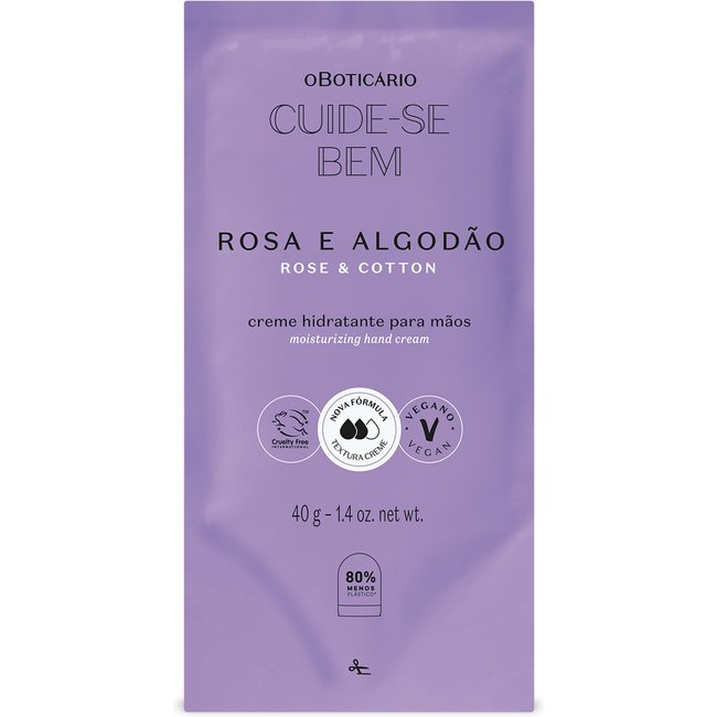 Refil Creme Hidratante para Mãos Cuide-se Bem Rosa e Algodão 40g
