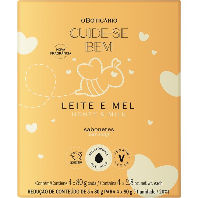 Sabonetes Em Barra Cuide-se Bem Leite e Mel 4x80g cada