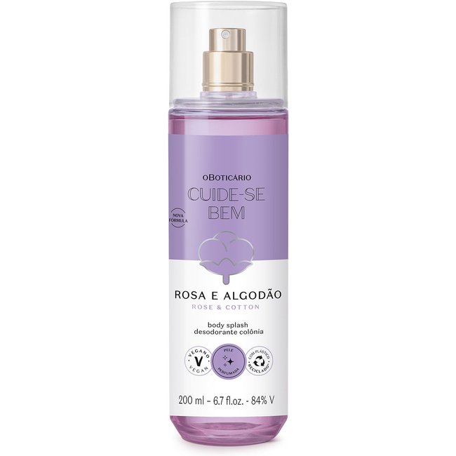 Body Splash Desodorante Colônia Cuide-se Bem Rosa e Algodão 200ml
