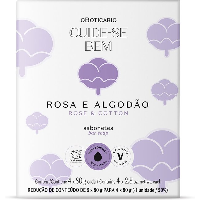 Sabonetes Cuide-se Bem Rosa e Algodão 4x80g Cada