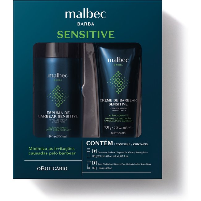 Kit Malbec Barba Senstitive: Espuma de Barbear 190g/200ml + Balm Pós Barba 100g